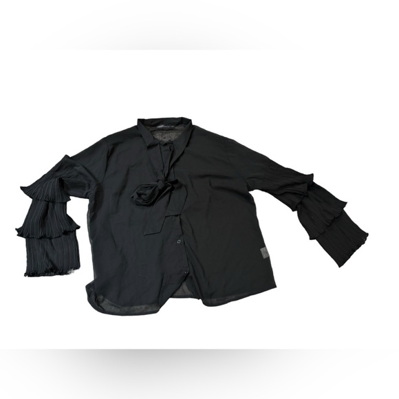 NWOT Celmia chiffon Black poet sleeve sheer top China size 5X (see measurements) - Picture 2 of 9